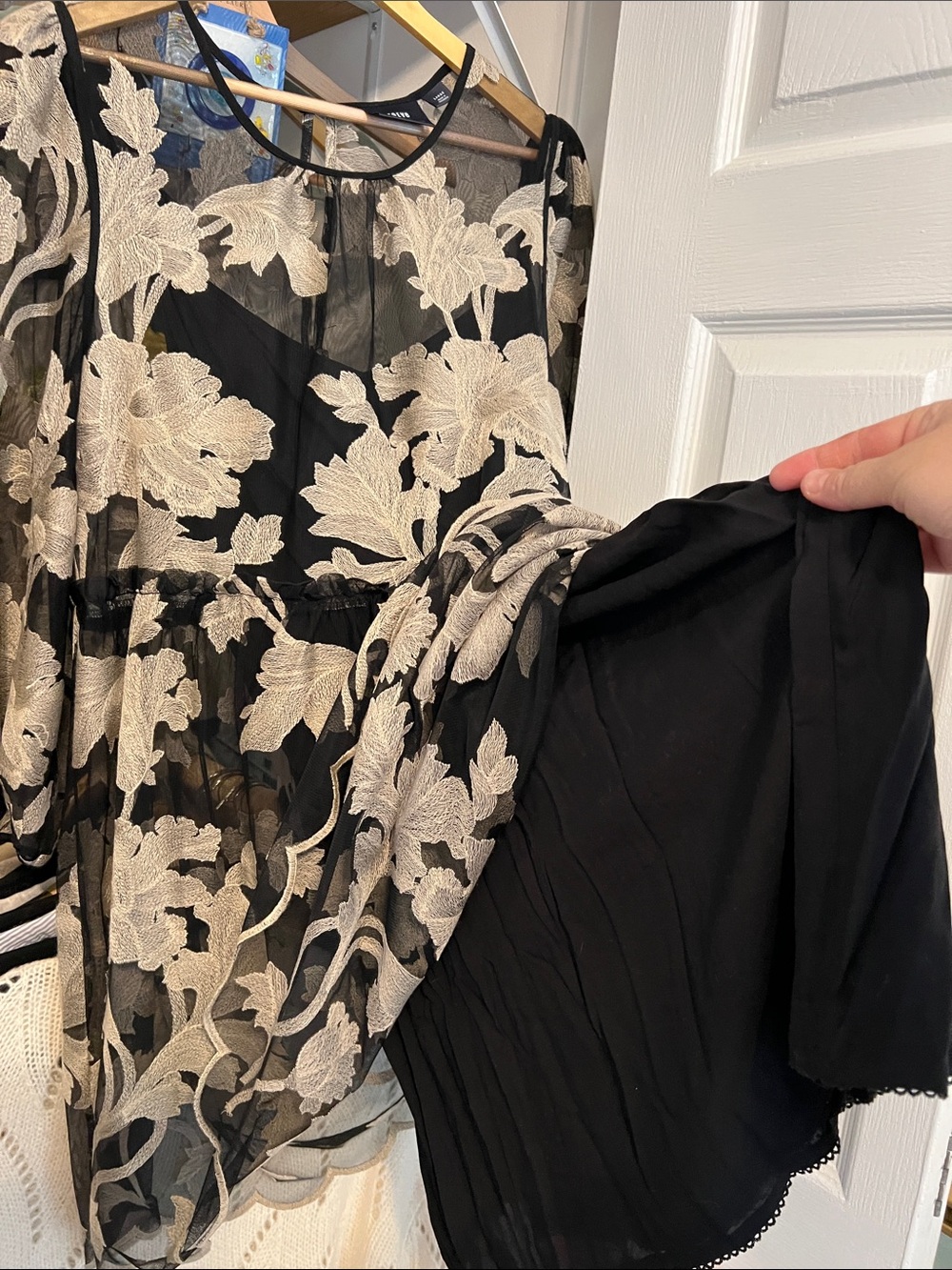 Anthropologie Black Mini Dress with Cream Floral Appliqué - Picture 6 of 6